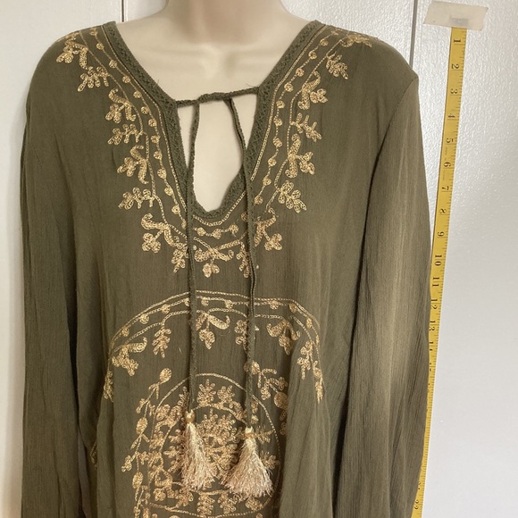 LUCKY and COCO Summer Cover Up Tunic Mini Dress Olive Green Gold Womens Large - Picture 3 of 16